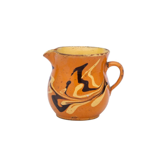 Vintage French glazed earthenware jug from the French Alps with marbled design