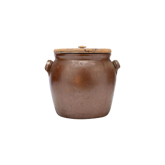 Vintage French glazed pot with lid, from Provence