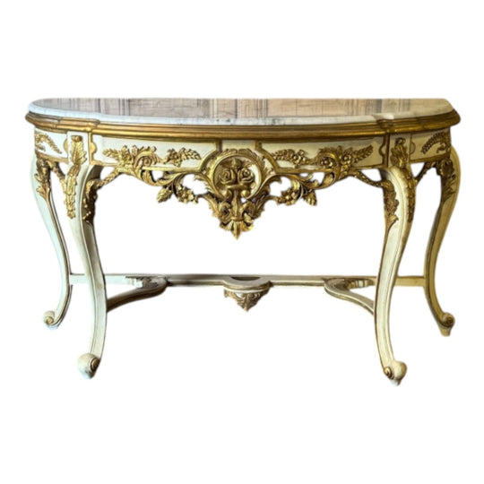 Vintage French Louis XV Revival Console Table with Carrara Marble Top