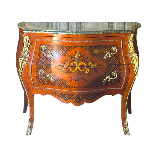 Vintage French Louis XV-Style Bombe Commode with Marble Top