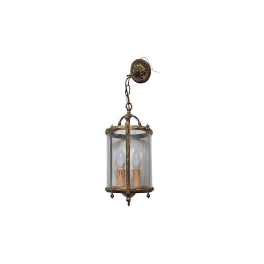 Vintage French Louis XV style brass cylinder shaped hall lantern