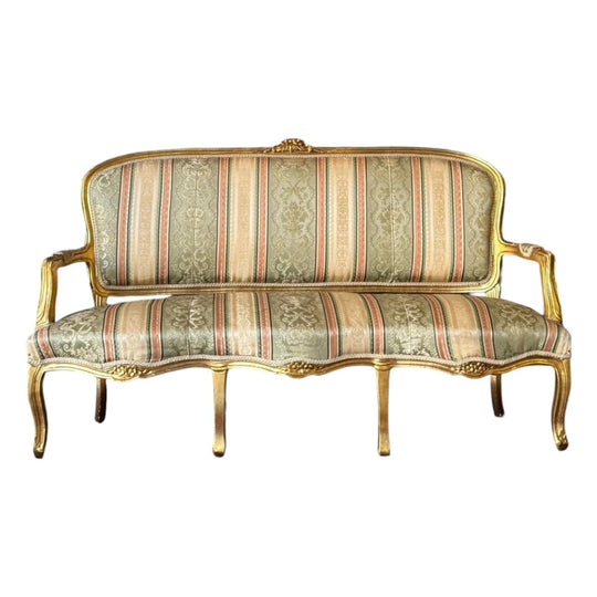 Vintage French Louis XV Style Giltwood Settee With Original Upholstery