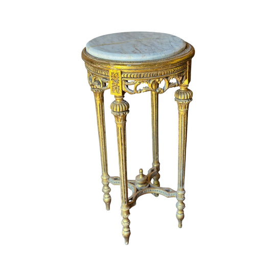 Vintage French Louis XVI Style Giltwood Marble Top Side Table