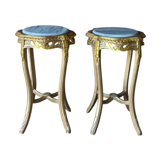 Vintage French Louis XVI Style Side Tables with Marble Tops