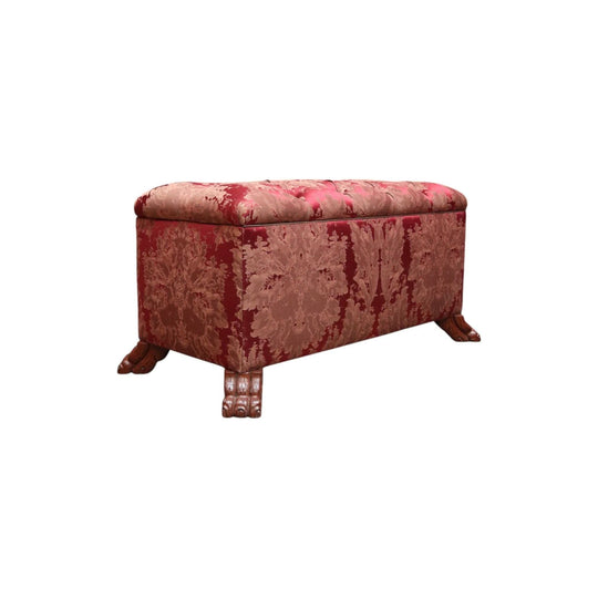 Vintage French Mahogany and Fabric Button Seat Blanket Box of End-of-bed Seat.
