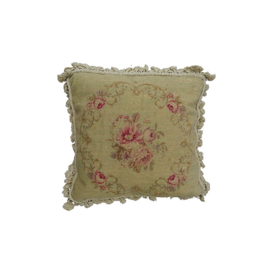 Vintage French needlepoint Aubusson style tapestry cushion
