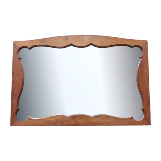 Vintage French Oak Art Novo Arched Wall Hanging Mirror B13016