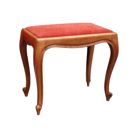 Vintage French Oak Dressing Table Stool with Cabriole Legs and Upholstered Seat. B12813