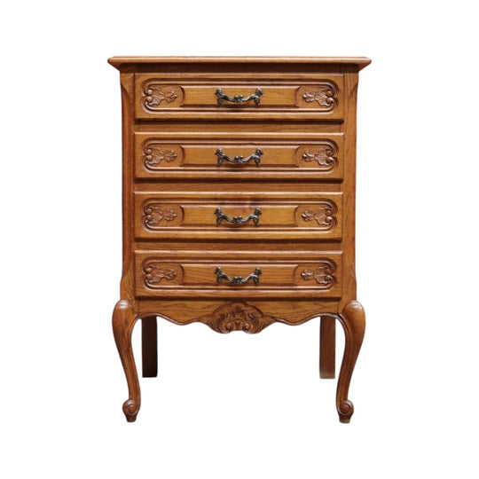 Vintage French Oak Lamp Bedside Table or Lingerie Chest Compact Set of 4 Drawers Brass Handles B12806