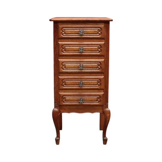 Vintage French Oak Lingerie Chest with Five Drawers and French Scroll Feet. B12794