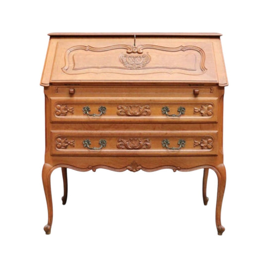 Vintage French Oak Writing Bureau with Drop Front Desk and Two Drawers. B12770