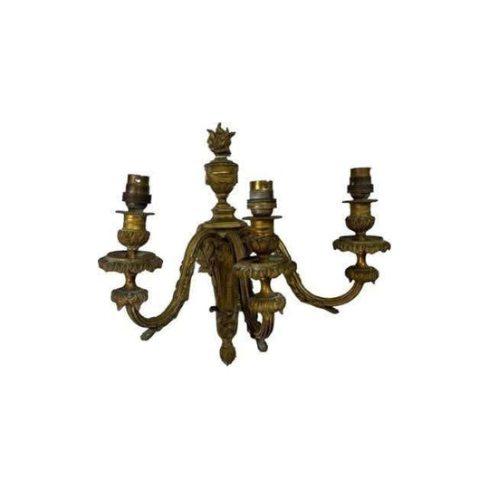 Vintage French Pair of gilt Bronze Triple branch wall Sconces.