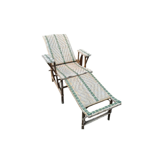 Vintage French Rattan Reclining Chair with footrest