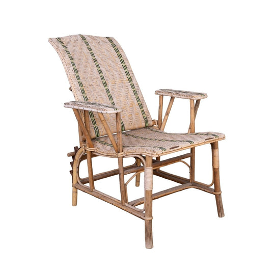 Vintage French Rattan Reclining Chair with footrest