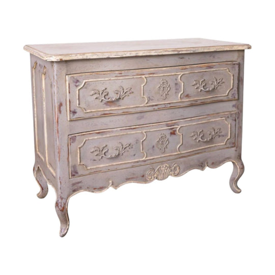 Vintage French two drawer commode from a 5* Hotel IN Courchevel with a grey patina