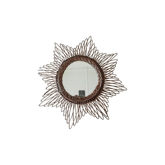 Vintage French wicker starburst wall mirror