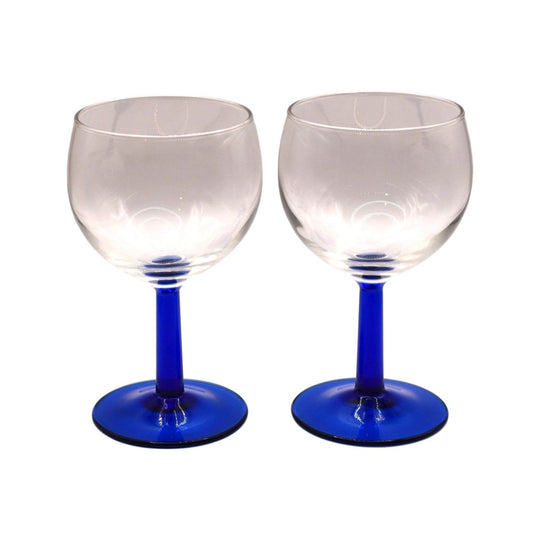 Vintage French wine glasses. Cobalt stems. Set of 2