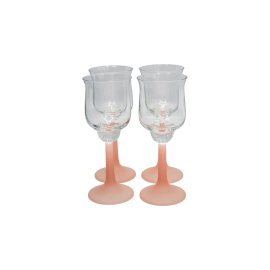 Vintage Frosted Pink Stemmed Tulip Shaped Port Glasses