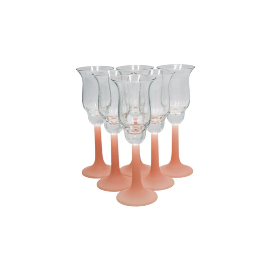 Vintage Frosted Pink StemmedTulip Shaped Liqueur Glasses