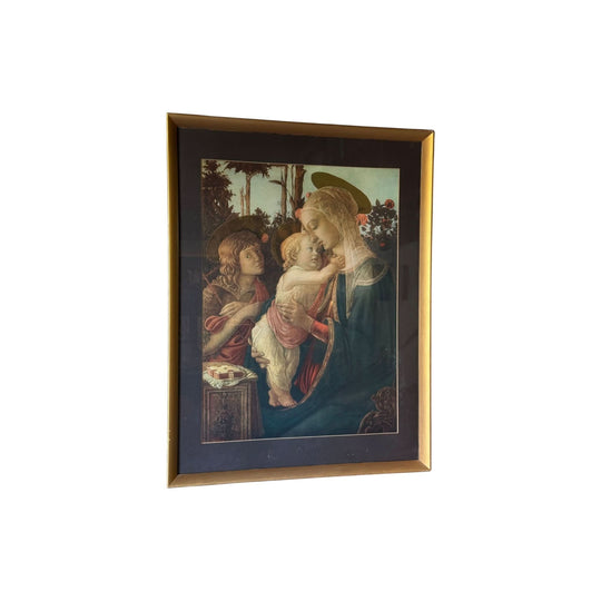 Vintage Gilt Framed Print of Madonna and Child with St. John the Baptist by Botticelli