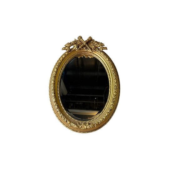 Vintage Gilt Oval Mirror With Laurel Crest