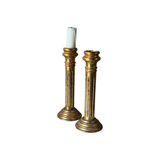 Vintage Gilt Timber Column Candlesticks