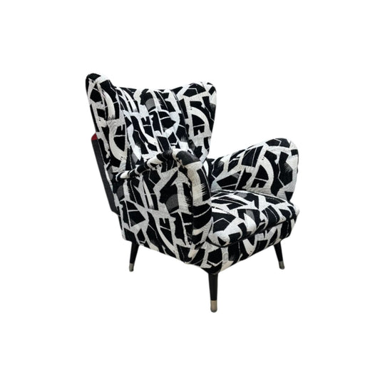 Vintage Graphic Print Wing Back Armchair