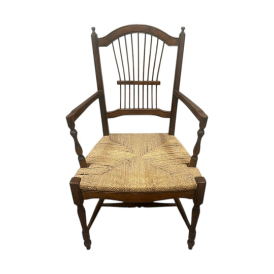 Vintage Italian Wheat-Back Carver Chair by Guido Zichele in Solid Walnut with Original Rush Seat, c. 1980–1990 (David Jones Label)