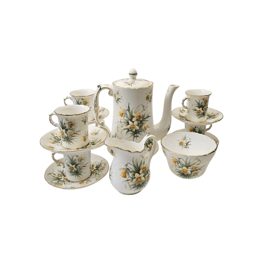 Vintage Hammersley Bone China 15pc Coffee Set Yellow Jonquils 1940s