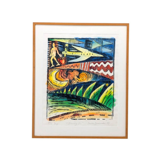 Vintage Hand-Coloured Woodblock 'Moving On' by Basia Smolnicki