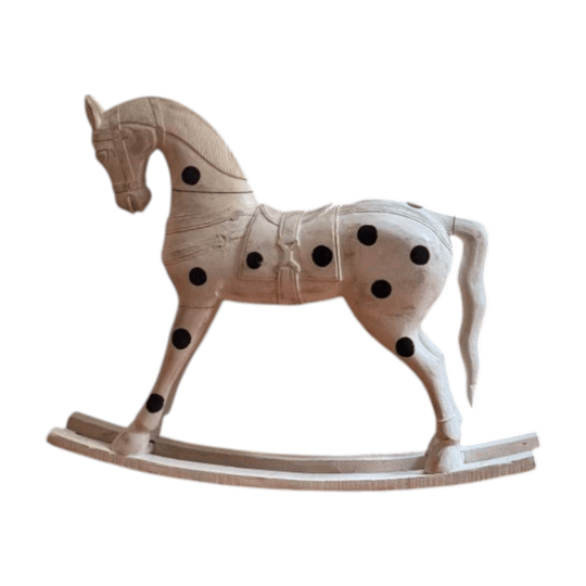 Vintage Hand Painted Wooden Rocking Horse White with Black Polka Dots