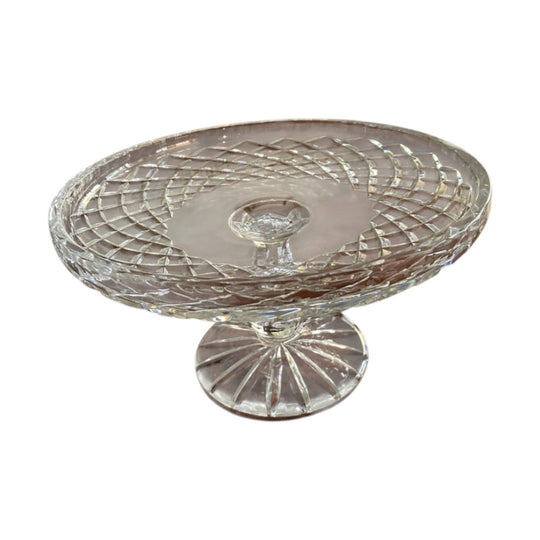Vintage heavy lead crystal pedestal base cake stand. Traditional diamond cut.