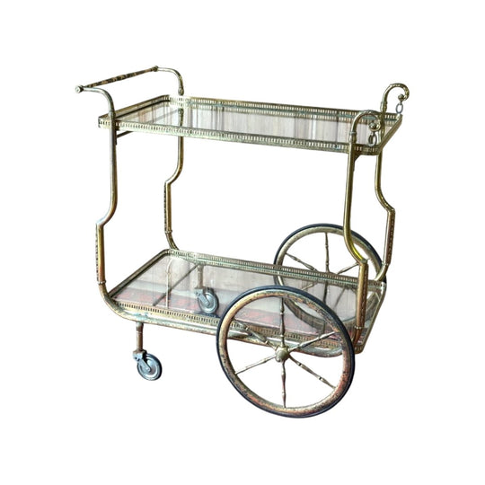Vintage Hollywood Regency Brass Drinks Trolley / Bar Cart