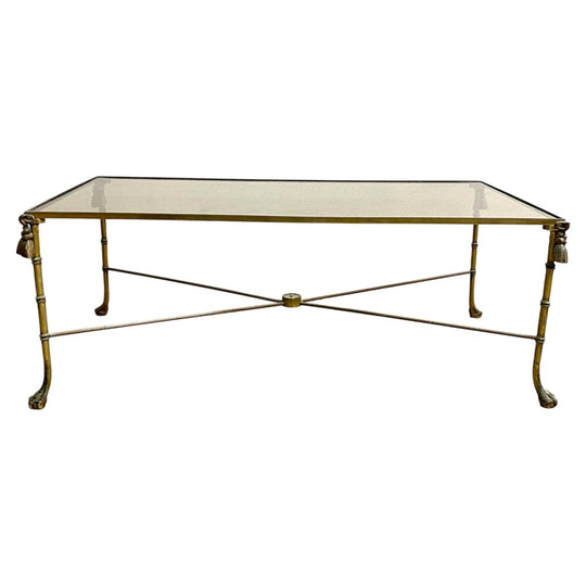 Vintage Hollywood Regency Style Faux Bamboo Brass And Glass Coffee Table*