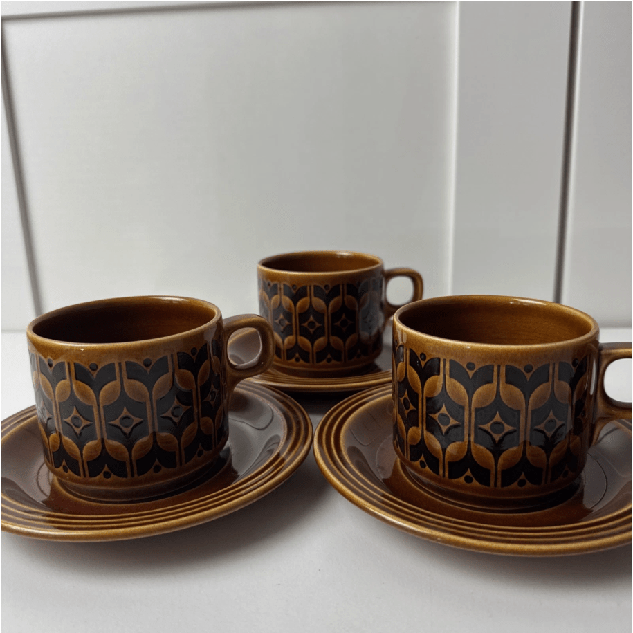 Shop Vintage Hornsea Heirloom Brown Tea Cups and Saucers Set of 3
