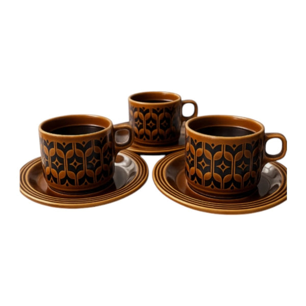 Shop Vintage Hornsea Heirloom Brown Tea Cups and Saucers Set of 3