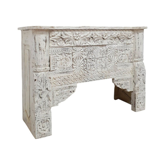 VINTAGE Indian Block Print Console Table White - Eco Village Collection