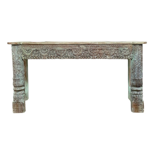 VINTAGE Indian Recycled Console Table Turquoise - Eco Village Collection