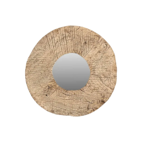 VINTAGE INDIAN  TEAK ROUND MIRROR