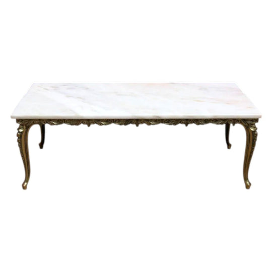 Vintage Italian Coffee Table Marble Top Brass Floral Louis XV Style. B12945