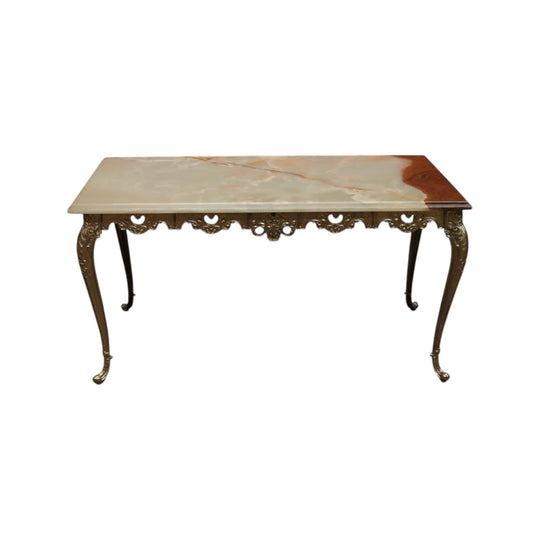Vintage Italian Coffee Table, Onyx Marble and Brass Leg Coffee Table or Side Table.