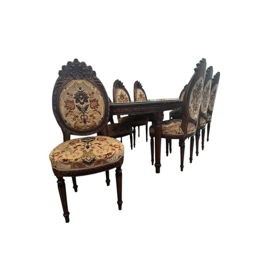 Vintage Italian Rococo revival style walnut large dining table with rose carved