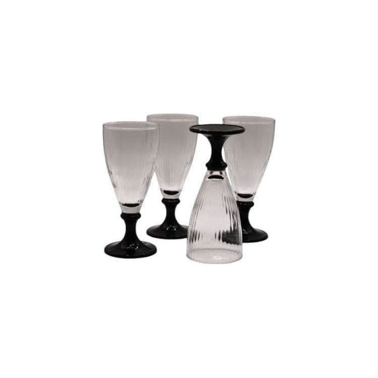 Vintage Italian Textured Wine Glasses with Black Stems. Set of 4