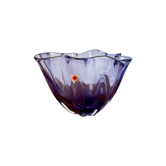 Vintage Iwatsu Hineri Art Glass Bowl | Amethyst Purple, Hand-Blown Japan (25cm)