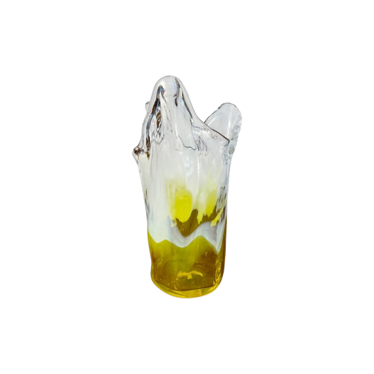 Vintage Iwatsu Hineri Art Glass Vase – Yellow Lime Opalescent Splash (21cm)