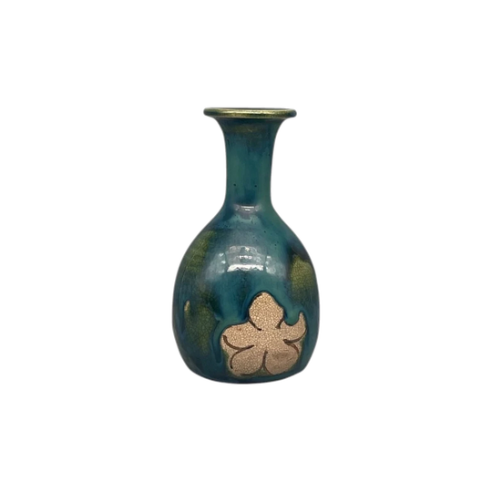Vintage Japanese Bottle Vase - Blue Green Glaze