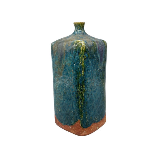 Vintage Japanese Ikebana Vase - Green & Blue Glaze