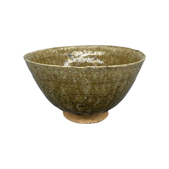 Vintage Japanese Mino-Ware Matcha Bowl, Chawan - Earthy Green Glaze
