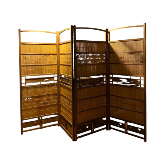 Vintage Japanese sugi wood and bamboo folding screen