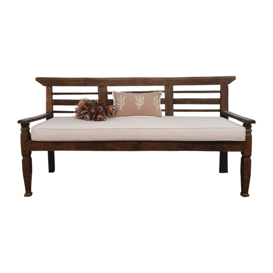 VINTAGE Javanese Old Teak Wood Daybed Bench Seat With Cushion